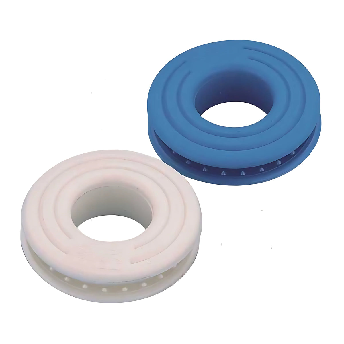 Confezione da 12 occhielli in plastica per teli nautici e capottine, diametro interno 15 mm, disponibili in blu e bianco.