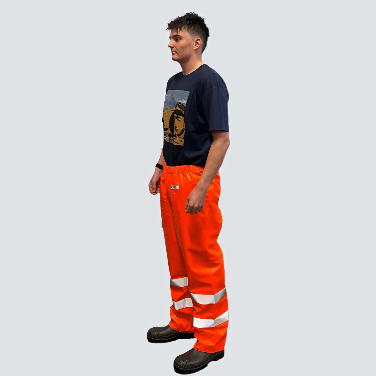 OCEAN® Offshore Pro High-Vis, pantaloni antipioggia in PVC con riflettenti, colore arancio fluo