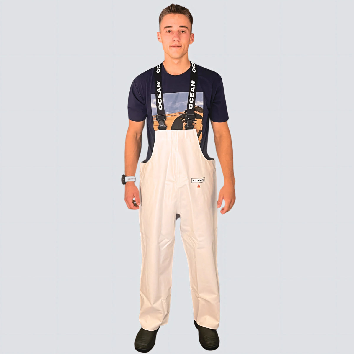 OCEAN® Offshore Heavy Bib & Braces, salopette da lavoro in PVC ignifugo, colore bianco