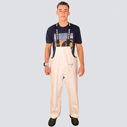 OCEAN® Offshore Heavy Bib & Braces, salopette da lavoro in PVC ignifugo, colore bianco