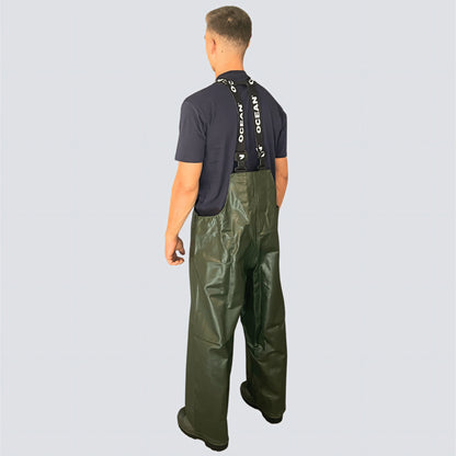 OCEAN® Offshore Heavy Bib & Braces, salopette da lavoro in PVC ignifugo, colore verde oliva