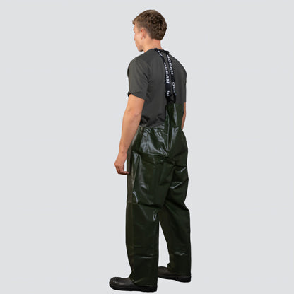OCEAN® Offshore Pro Bib & Braces, salopette da lavoro in PVC ignifugo, colore verde oliva