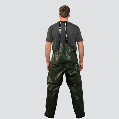 OCEAN® Offshore Pro Bib & Braces, salopette da lavoro in PVC ignifugo, colore verde oliva