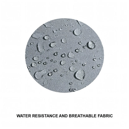 Tessuto Oceansouth grigio con gocce d'acqua in superficie: poliestere idrorepellente e traspirante