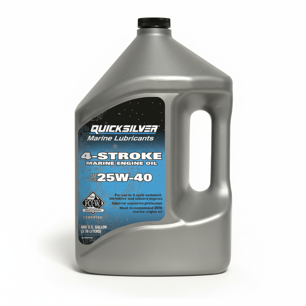 Olio motore Quicksilver® 4 Tempi SAE 25W-40 per motori entrobordo ed entrofuoribordo, diesel e benzina. 4 lt.