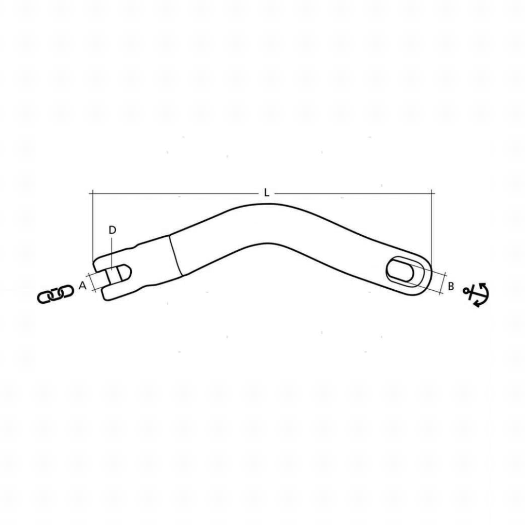 Scheda tecnica giunto ancora lungo girevole Trimfix per catena Ø 10/12 mm con dimensioni L, A, B, D