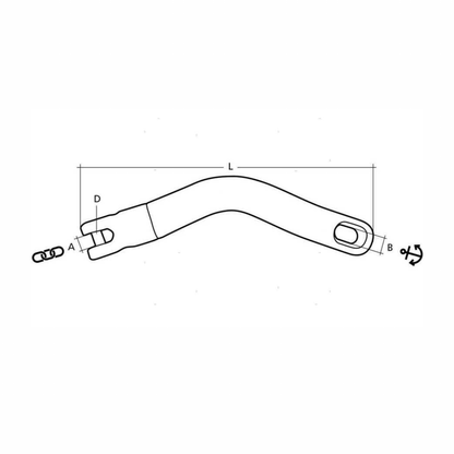Scheda tecnica giunto ancora lungo girevole Trimfix per catena Ø 10/12 mm con dimensioni L, A, B, D