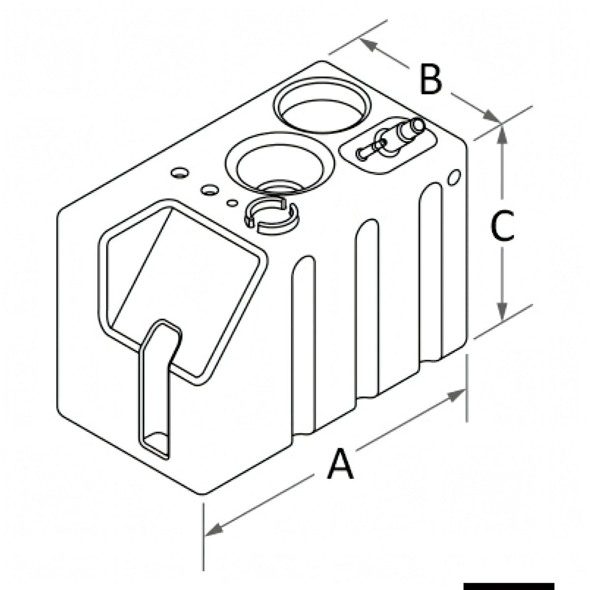 Disegno quotato kit serbatoio acqua Osculati 222 L con autoclave