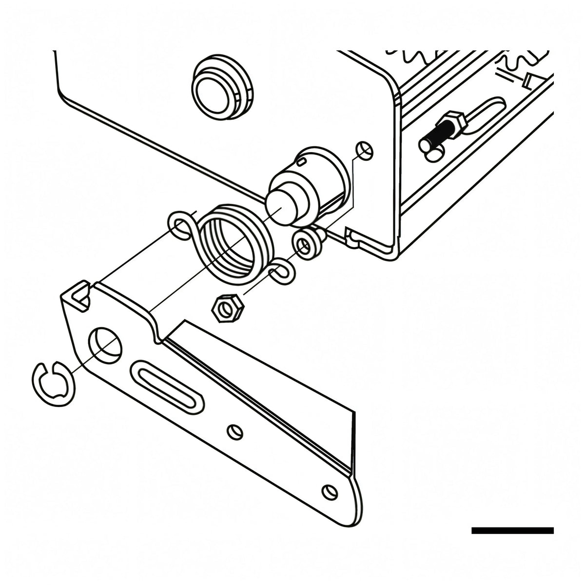 Disegno tecnico dell'argano Osculati Dual Drive: dettaglio del montaggio della staffa e della molla di richiamo