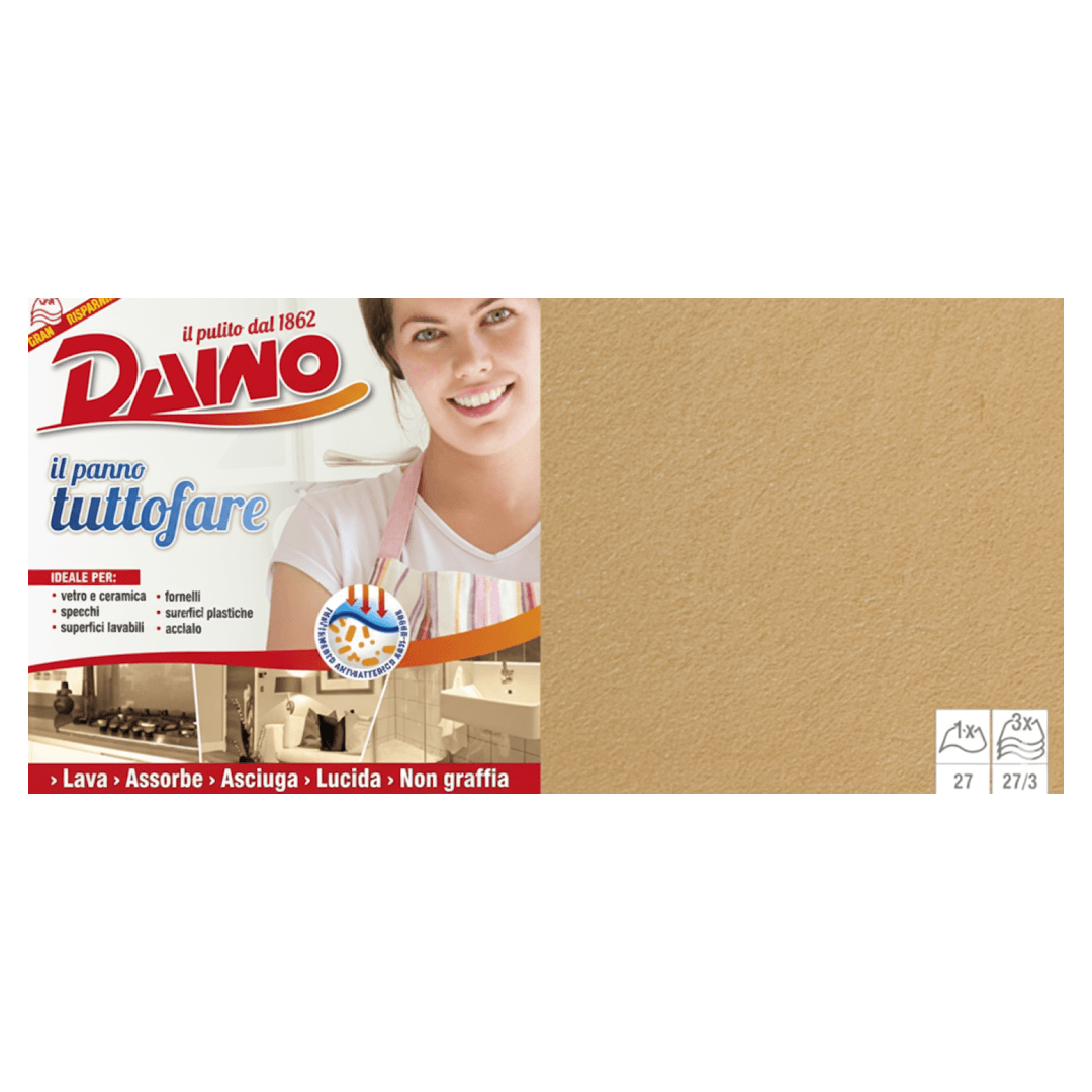 Panno Daino tuttofare in viscosa color oro per vetro, ceramica e acciaio, trattamento antibatterico