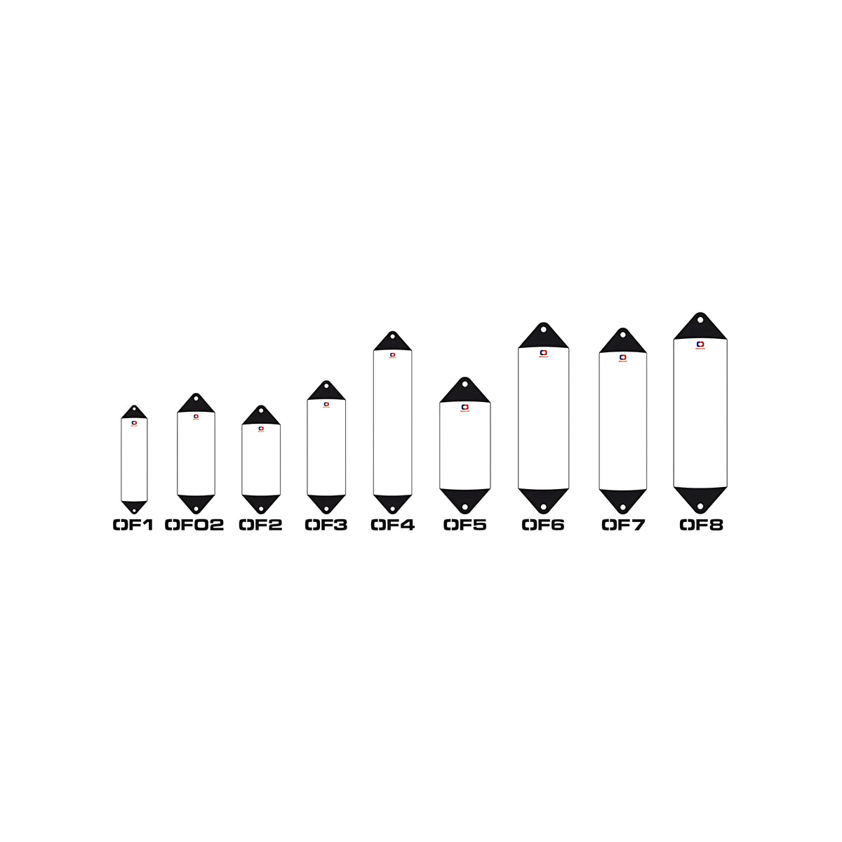 Parabordi serie Heavy Duty in PVC morbido corpo bianco testa blu disponibili in 9 misure da OF1 a OF8