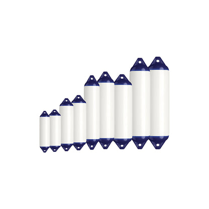 Parabordo Dockside FD Smooth 610 x 210 mm corpo bianco testa blu per ormeggi gravosi su banchine e pali