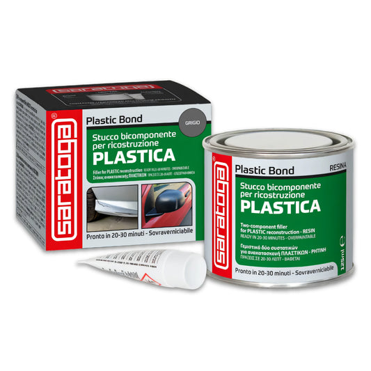 Barattolo Plastic Bond Saratoga stucco bicomponente per plastica 125 ml