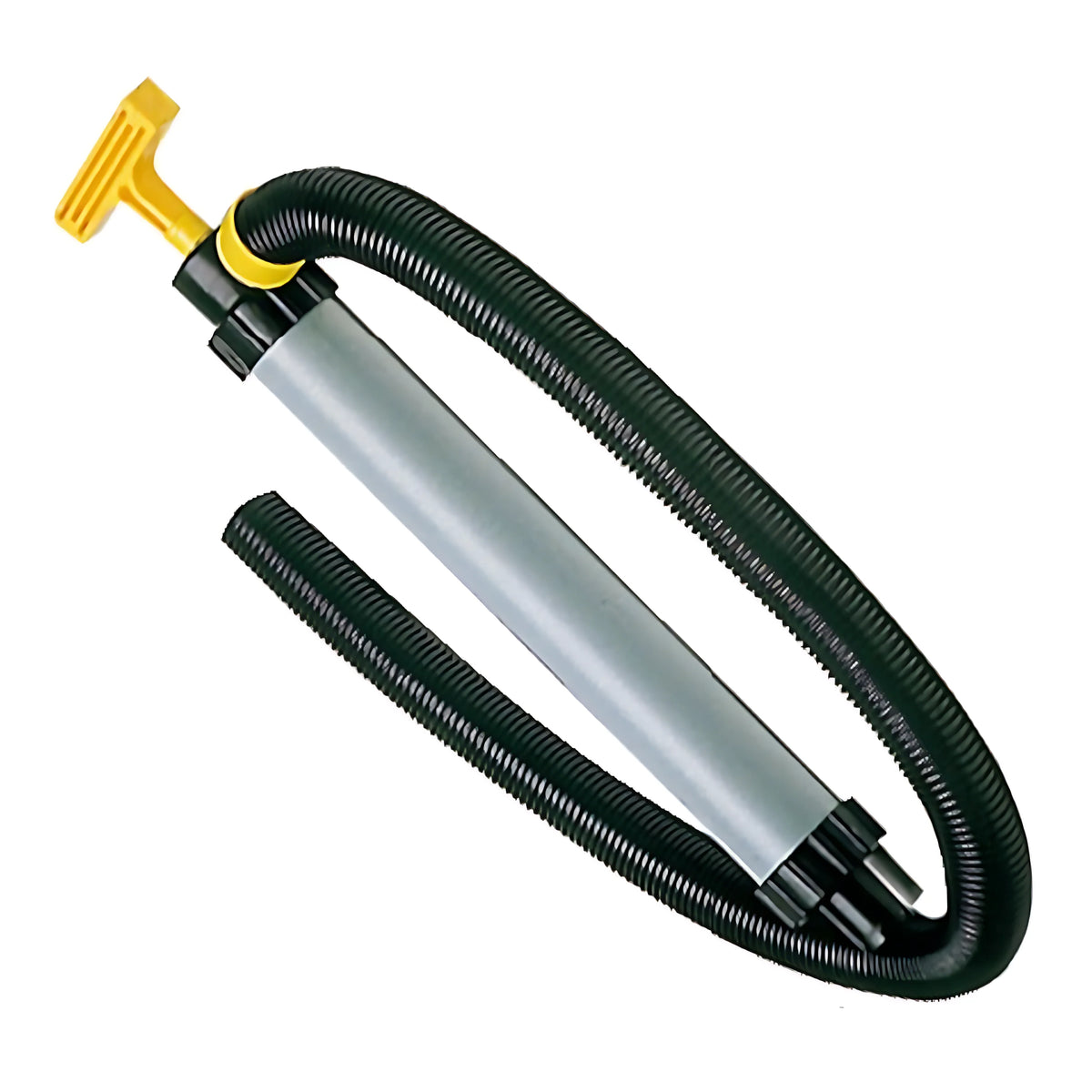 Pompa di sentina manuale nautica ad azione aspirante e premente. Lunghezza corpo 390 mm, diametro 50 mm. Completa di prolunga e tubo spiralato di scarico.