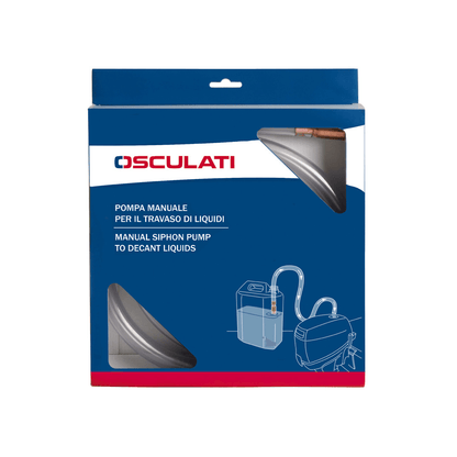 Confezione blu pompa manuale a sifone Osculati per travaso liquidi, con tubo flessibile, 10 lt/min