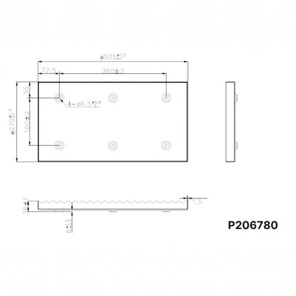 Disegno tecnico porta batteria Crosseven P206780 dimensioni 505x270mm