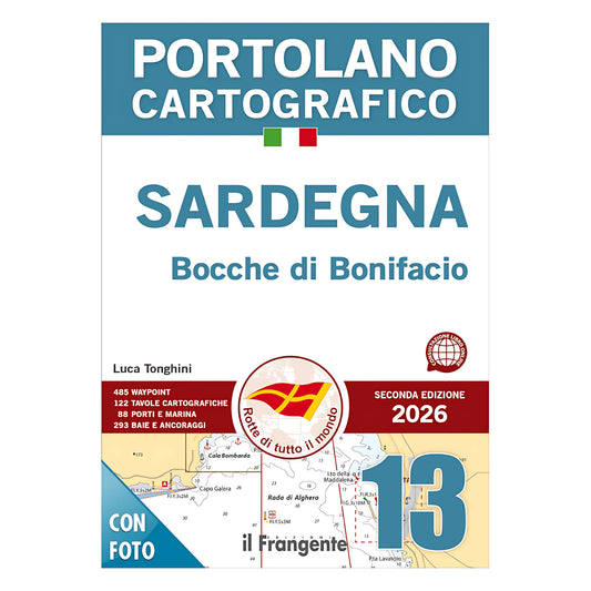 Copertina Portolano Cartografico Sardegna Bocche di Bonifacio 2026 n.13, con mappe nautiche e waypoint