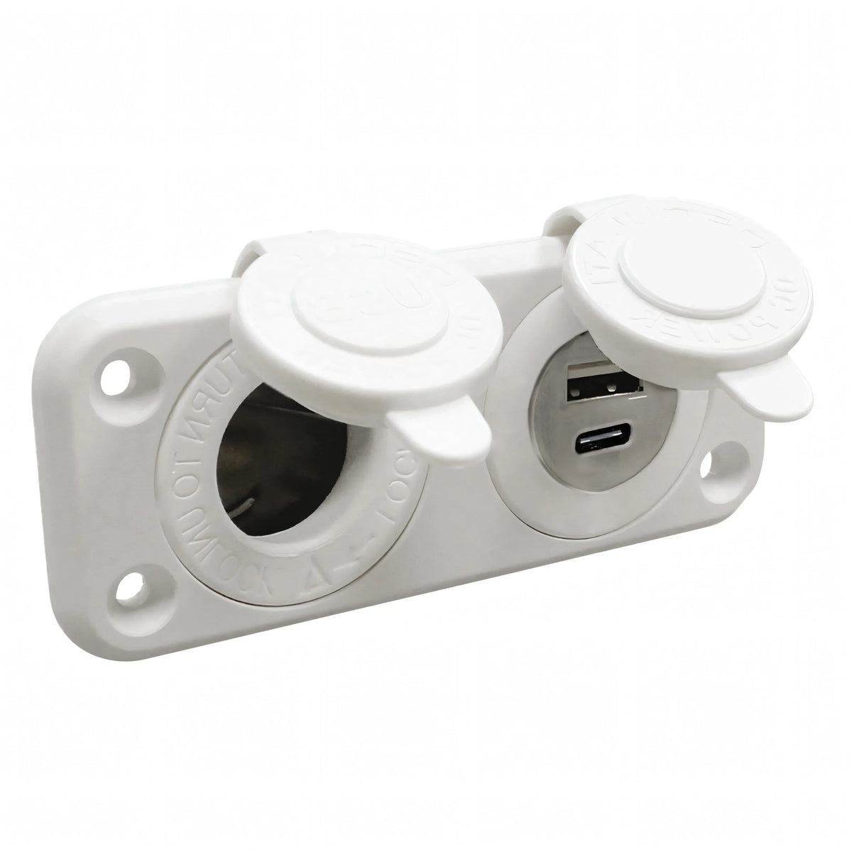 Presa Osculati accendisigari USB-A USB-C bianca da incasso 12/24V con coperchi a baionetta