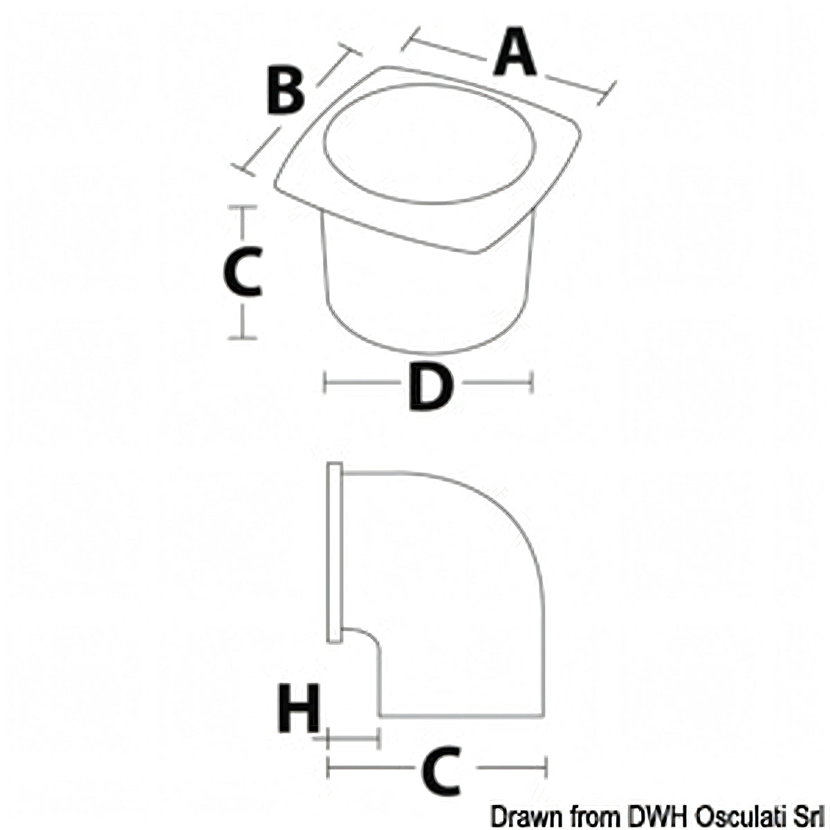 Presa d'aria a 90° con collare ABS disegno tecnico dimensioni