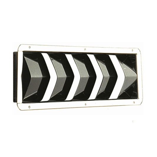 Presa aria in acciaio inox bianco con griglie nere a lamelle, 325x110 mm, montaggio a vite