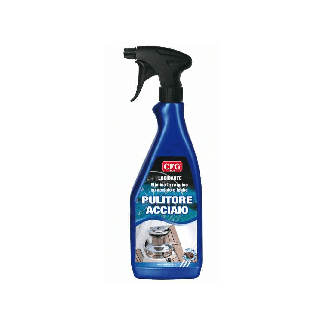 Spray pulitore acciaio nautico CFG 750ml blu con trigger nero, lucidante anti-ruggine biodegradabile