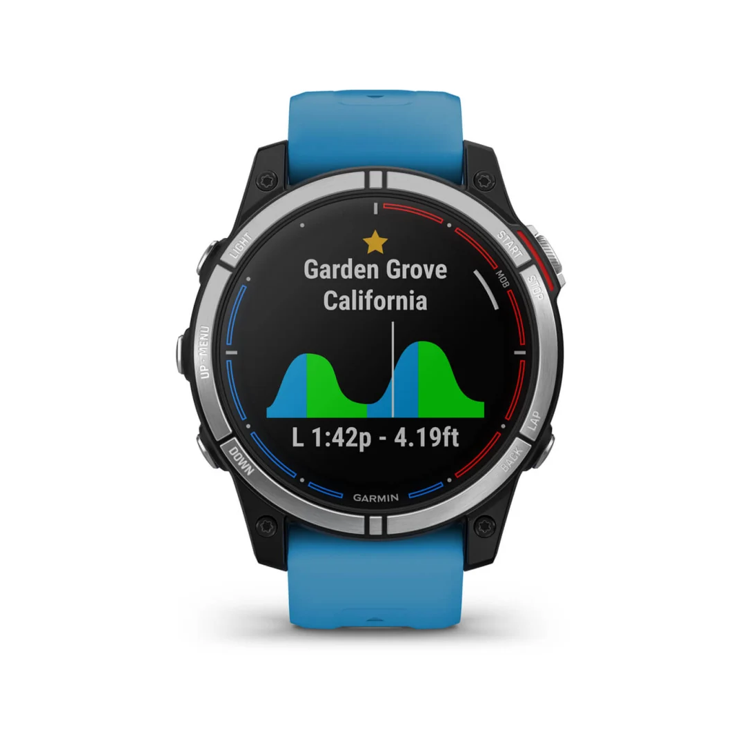 Orologio GPS nautico Garmin Quatix 7 nero e blu con display maree Garden Grove California