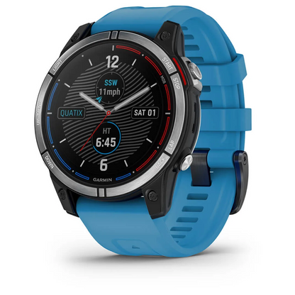 Orologio GPS nautico Garmin Quatix 7 nero con cinturino in silicone blu, display analogico-digitale