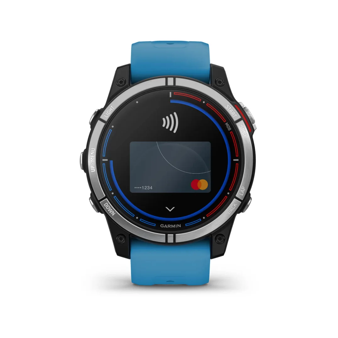 Orologio GPS Garmin Quatix 7 Standard Edition con cinturino blu e display pagamento contactless Garmin Pay