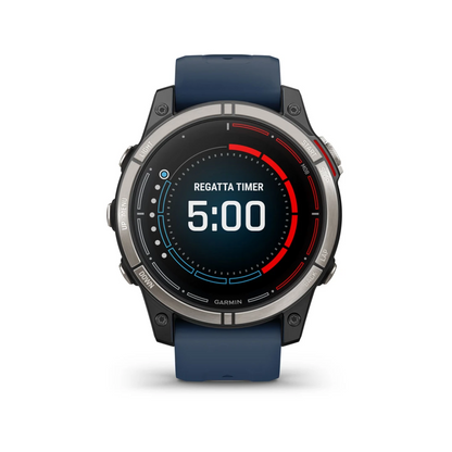 Orologio GPS nautico Garmin Quatix 7 Pro con timer regata, cassa titanio e cinturino blu navy