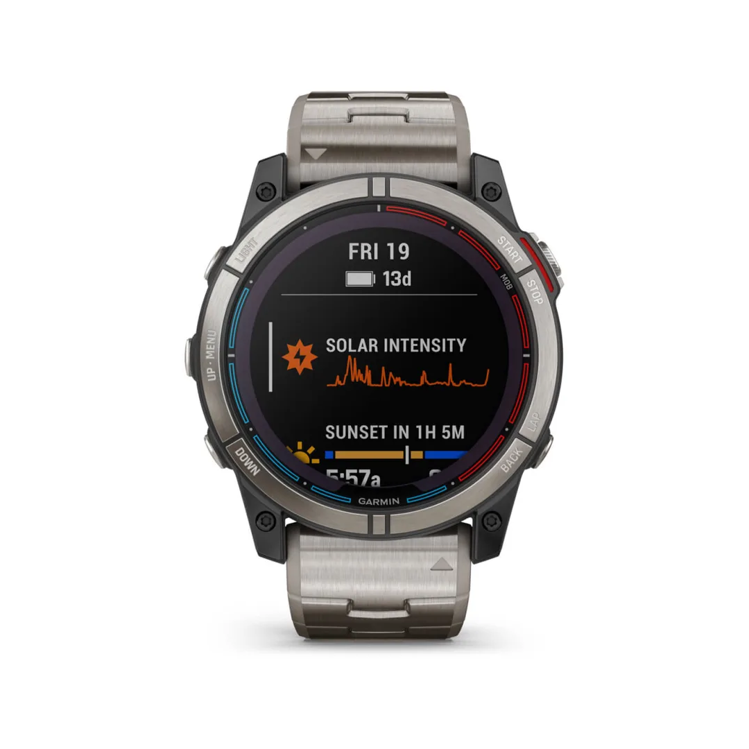 Orologio GPS Garmin Quatix 7X Solar Edition, cassa titanio, cinturino metallo, display solar intensity e sunset