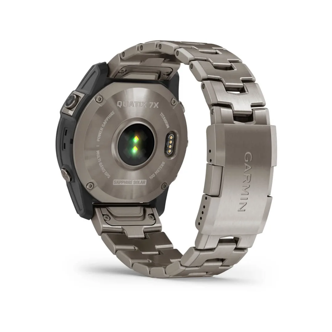 Retro orologio Garmin Quatix 7X Solar, cassa titanio con sensore ottico, cinturino metallico color grafite