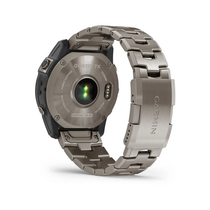 Retro orologio Garmin Quatix 7X Solar, cassa titanio con sensore ottico, cinturino metallico color grafite