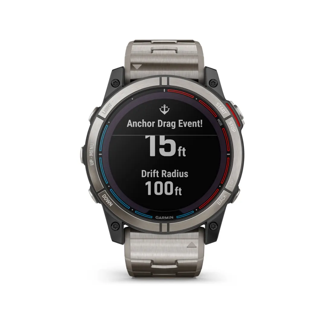 Orologio Garmin Quatix 7X Solar in titanio con cinturino metallo, display allarme Anchor Drag e deriva 100ft