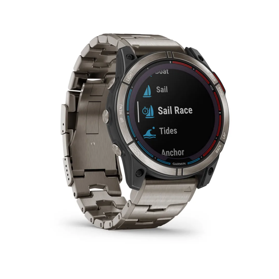 Orologio GPS Garmin Quatix 7X Solar con bracciale in titanio, display menu nautico Sail Race e Tides