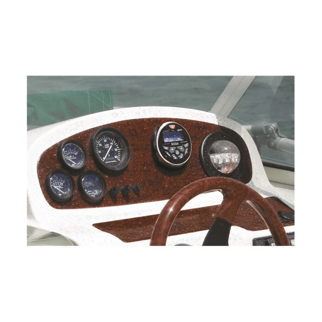 Stereo marino Boss Marine MGR350B tondo da cruscotto con display LCD e connessione Bluetooth.