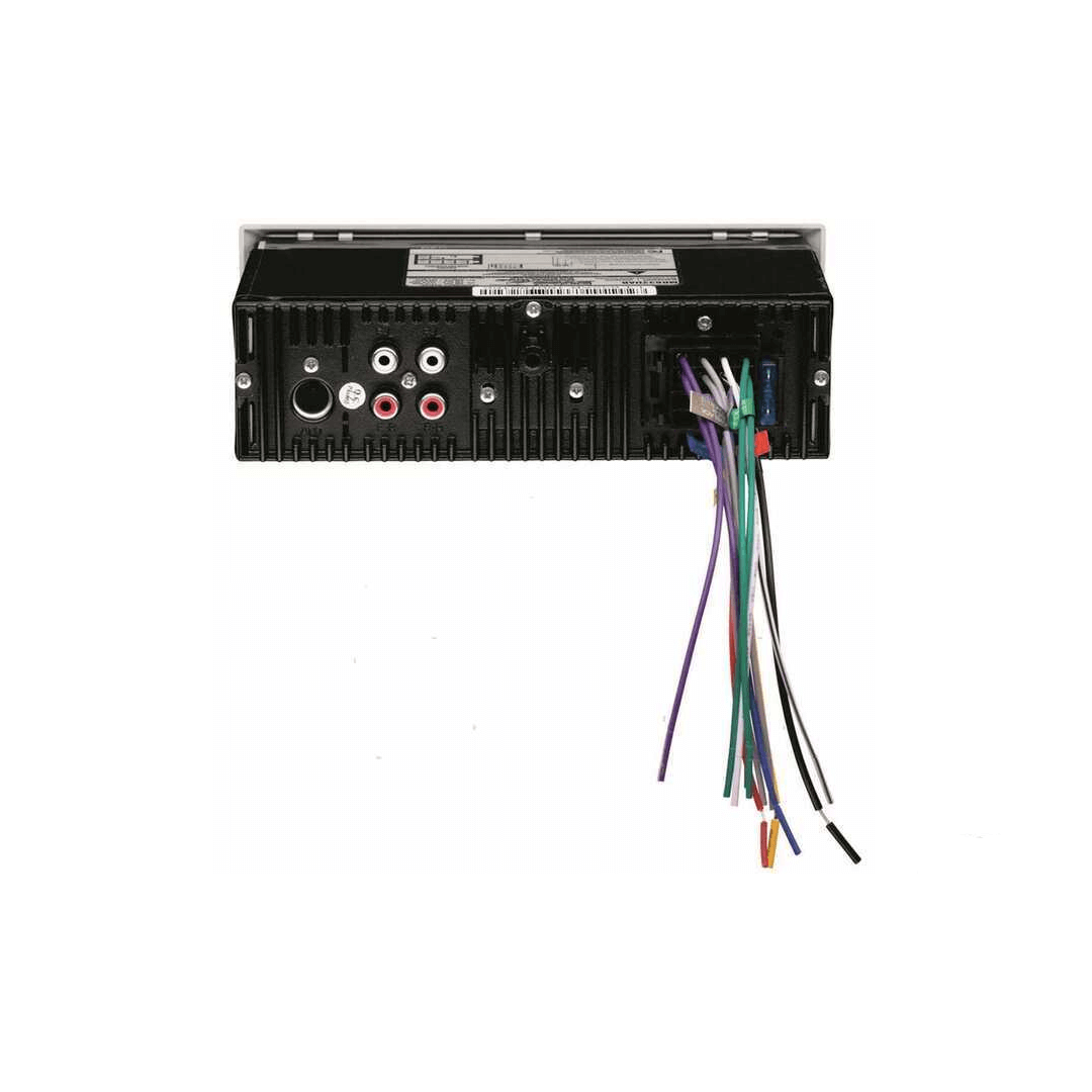 Autoradio marina Boss MR632UAB con frontalino estraibile, ingressi USB/SD e Bluetooth integrato.
