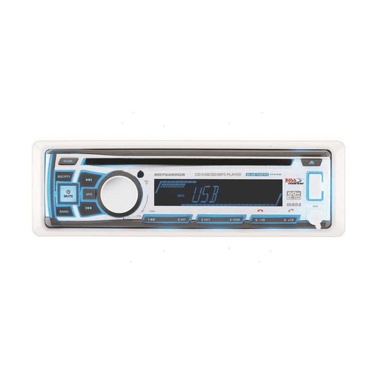 Autoradio marina Boss MR762BRGB con lettore CD, Bluetooth e illuminazione tasti multicolore a 7 varianti.