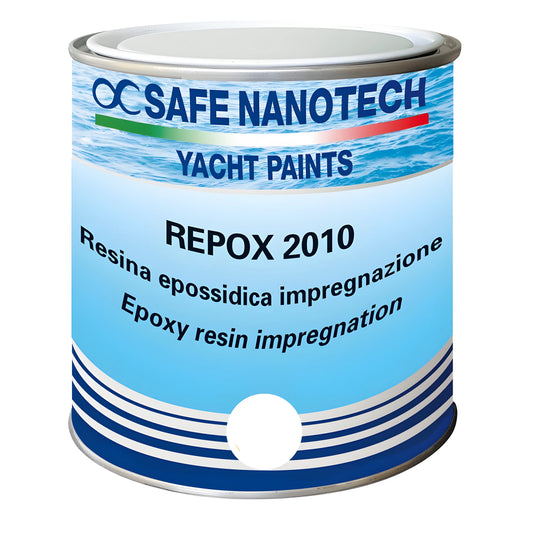 Resina epossidica bicomponente nanotecnologica Safe RePox 2010 nel formato kit da 1 kg, colore trasparente ambra, per nautica, impregnazione e incollaggio strutturale.