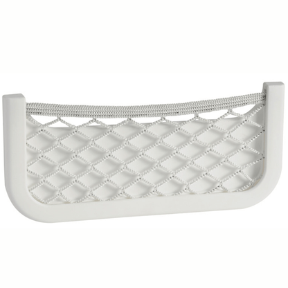 Rete portaoggetti elastica in nylon con cornice in ABS bianco per organizzazione spazi in barca. slim