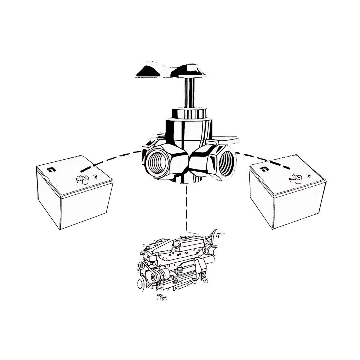 Rubinetto nautico a 3 vie per carburante in ottone stampato con flangia di fissaggio. Disponibile con filettature da 1/4 e 3/8 NPT.