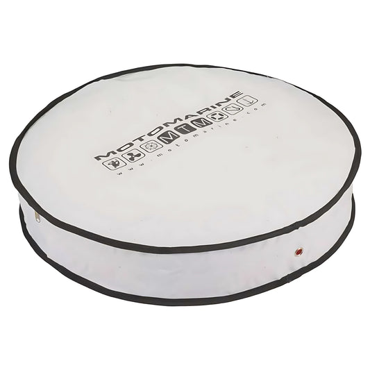 Sacca nautica porta salvagente anulare di colore bianco, realizzata in poliestere imbottito con interno in PVC. Diametro 680 mm, adatta per anulari da 600 mm.