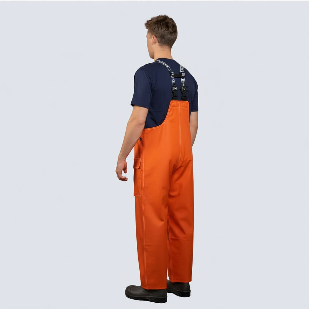 Salopette da lavoro Mariner Premium in PVC 300 g/m², impermeabile 13.000 mm. Con bretelle elastiche Fix-Lock e resistenza all'olio.