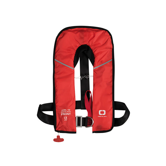 Salvagente autogonfiabile Osculati 150N rosso e nero, cintura di sicurezza, attivatore manuale/automatico