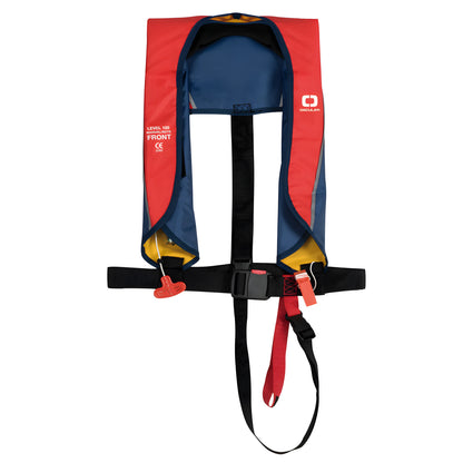 Salvagente autogonfiabile Junior 150N omologato EN ISO 12402-3 con attivazione automatica e nastro cosciale per bambini oltre 25 kg colore rosso blu