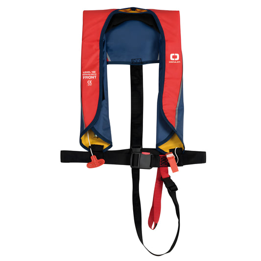 Salvagente autogonfiabile Junior 150N omologato EN ISO 12402-3 con attivazione automatica e nastro cosciale per bambini oltre 25 kg colore rosso blu