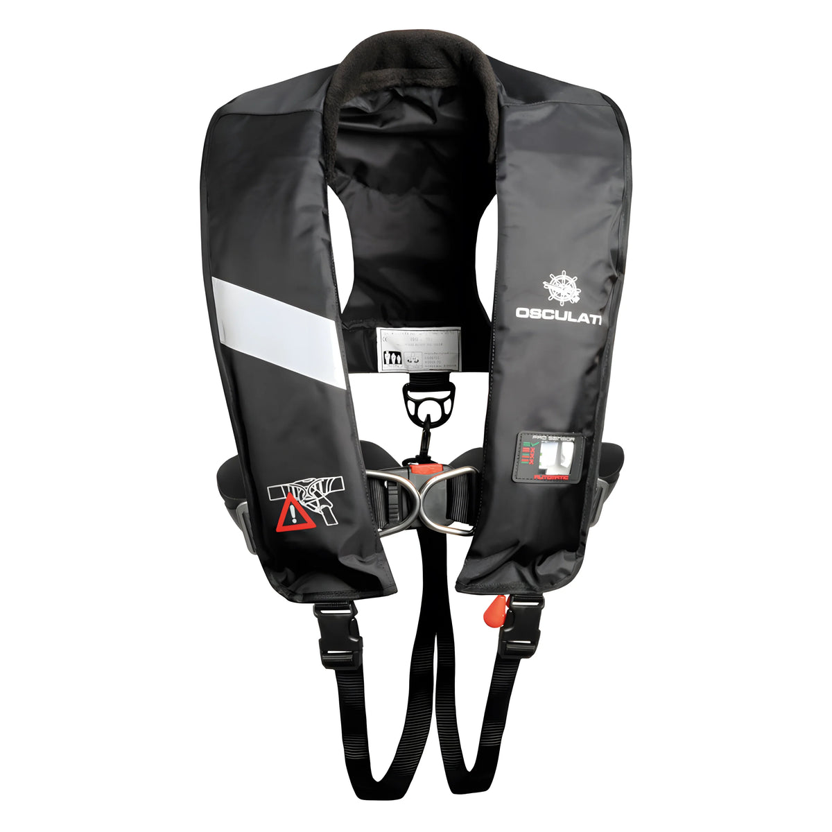 Salvagente autogonfiabile professionale 180N omologato EN ISO 12402-3 con imbracatura ISO 12401 e finestra di ispezione colore nero
