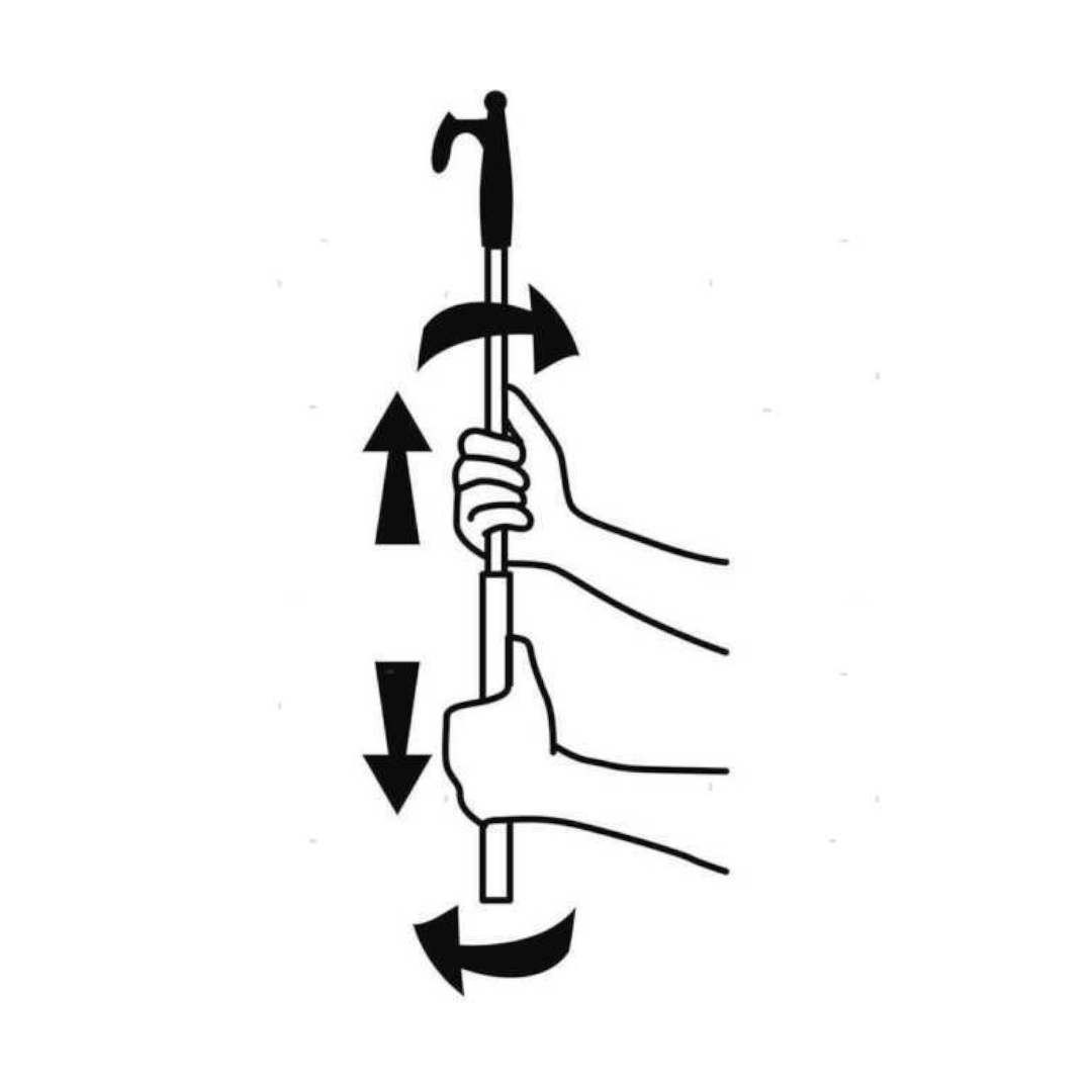 schema utilizzo Mezzo marinaio telescopico EASY in alluminio anodizzato, regolabile, con punta in plastica e impugnatura ergonomica.