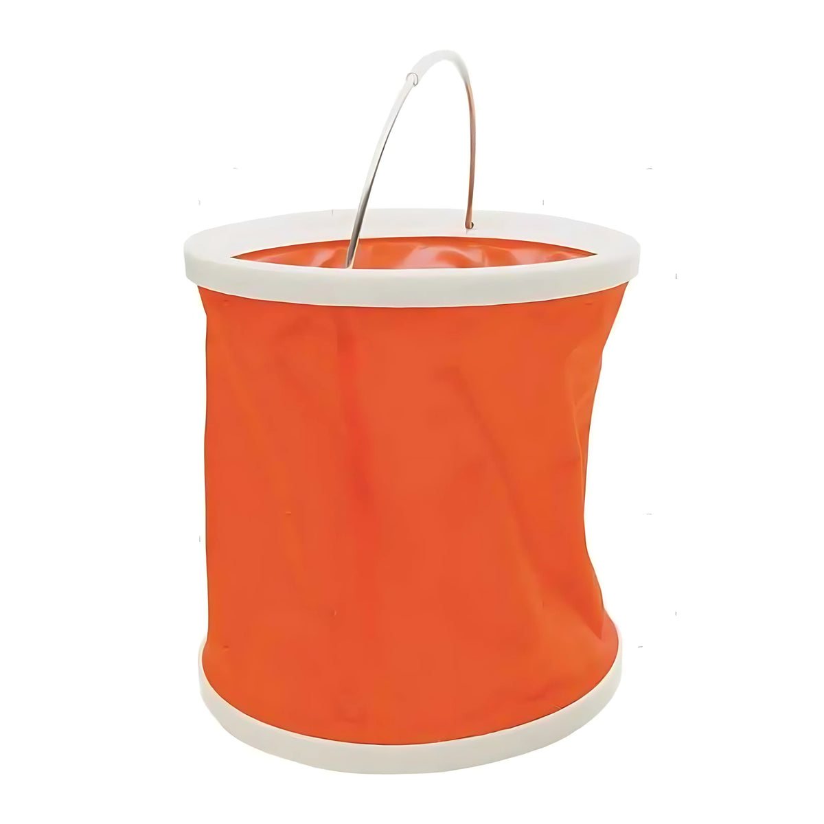 Secchio pop-up pieghevole per uso nautico in poliestere impermeabile arancio, manico in acciaio inox, capacità 11 litri.