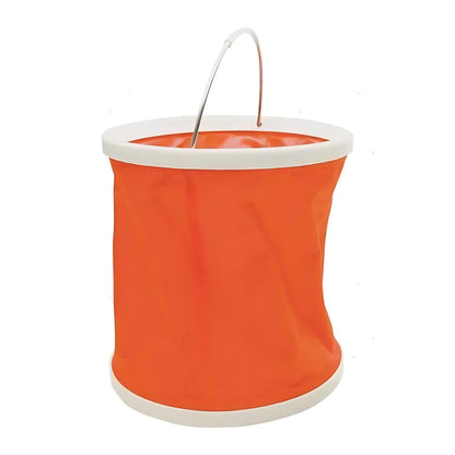 Secchio pop-up pieghevole per uso nautico in poliestere impermeabile arancio, manico in acciaio inox, capacità 11 litri.