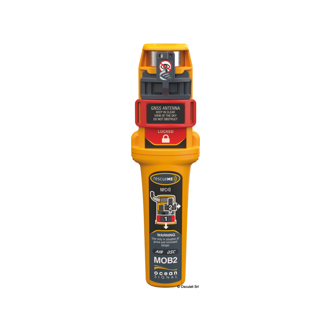 Dispositivo personale uomo a mare Ocean Signal MOB2 con localizzazione AIS e DSC per giubbotti salvagente.